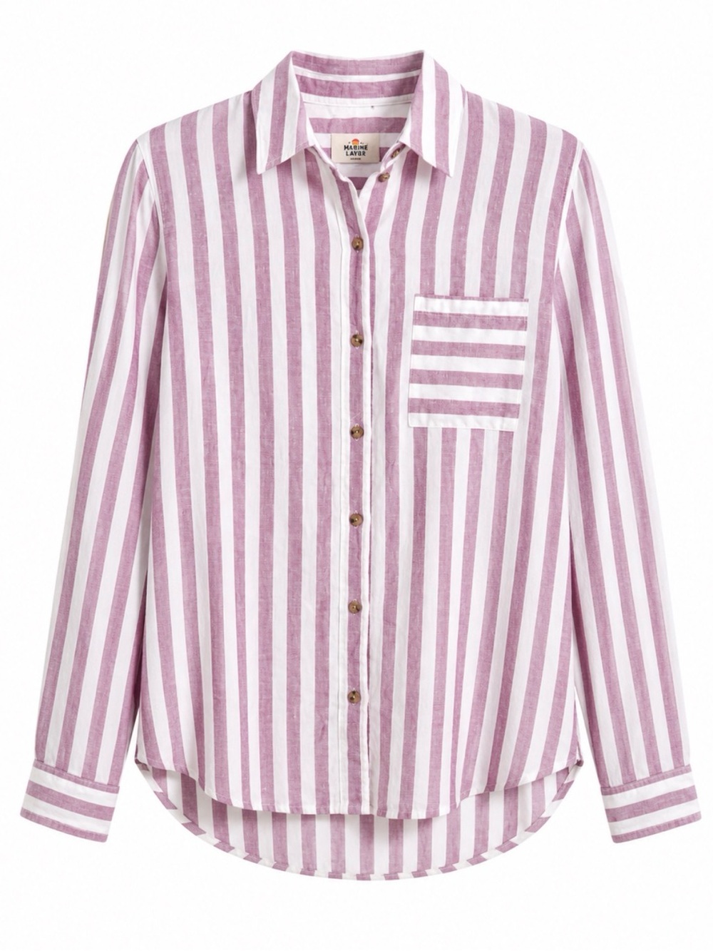 Marine Layer Pink and White Striped Button-Up